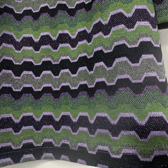 Zara Womens Dress Sz S Green Purple Metalic Geometric Striped Cutout Long Sleeve - Picture 5 of 12